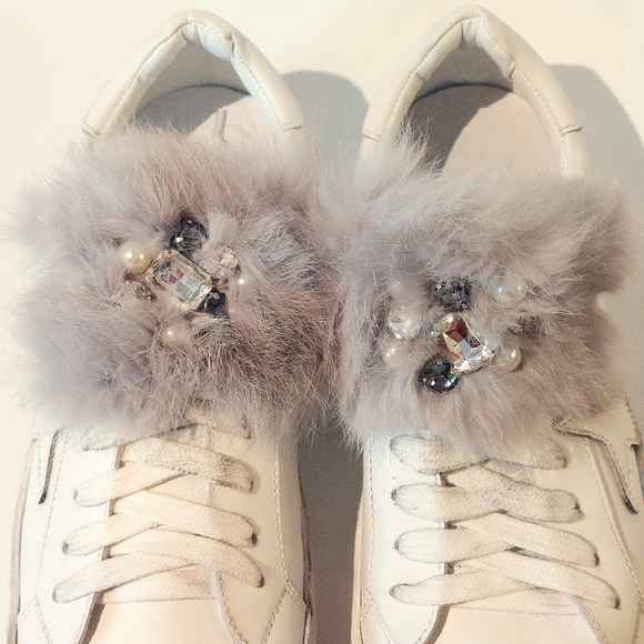 Piranha distressed white leather sneakers w fur trim, EU41, New, trade sample - Picture 9 of 16